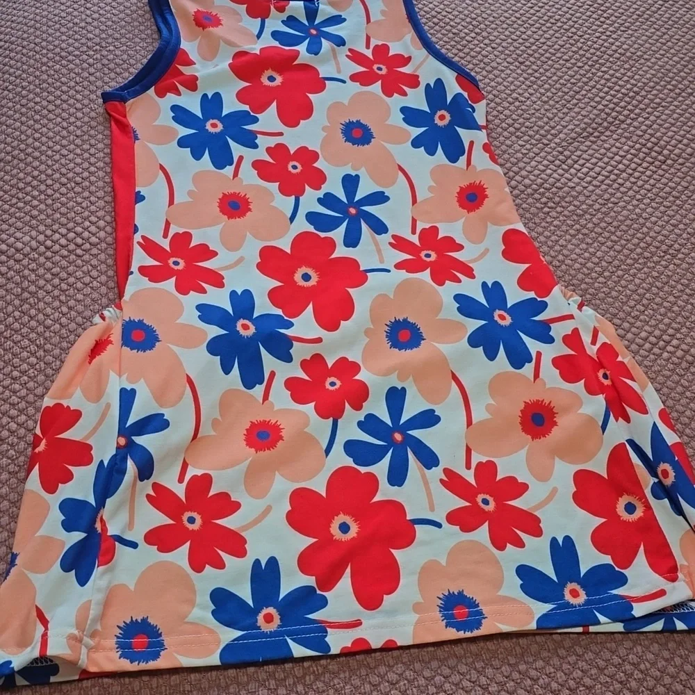 Sunshine Swing Floral Sleeveless Dress with Red and Blue Accents - Picture 9 of 10